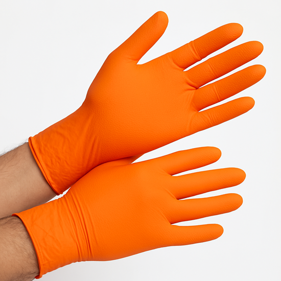 Изображение +Nitrila cimdi, "Hight Grip", oranžas ,L, (100 gab), (10iep/kaste) 8,5 gr