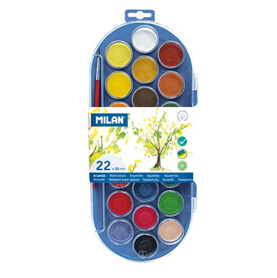 Изображение Akvareļkrāsas 22 krāsas ar otiņu, Milan