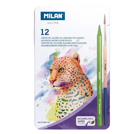 Изображение Akvareļu zīmuļi 12 krāsas metāla kastītē,