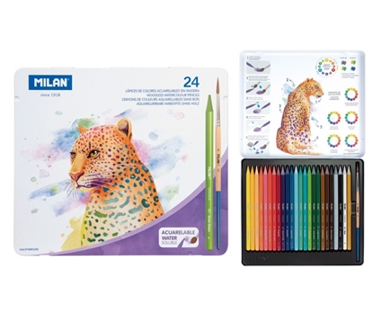 Изображение Akvareļu zīmuļi 24 krāsas metāla kastītē,