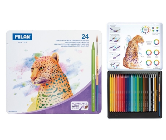 Изображение Akvareļu zīmuļi 24 krāsas metāla kastītē,