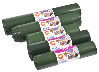 Picture of Atkritumu maisi 350L, 120x150cm, zaļi/melni, 60mikr, 2-kārt, LDPE, 5gab/rul, 15rul/kastē