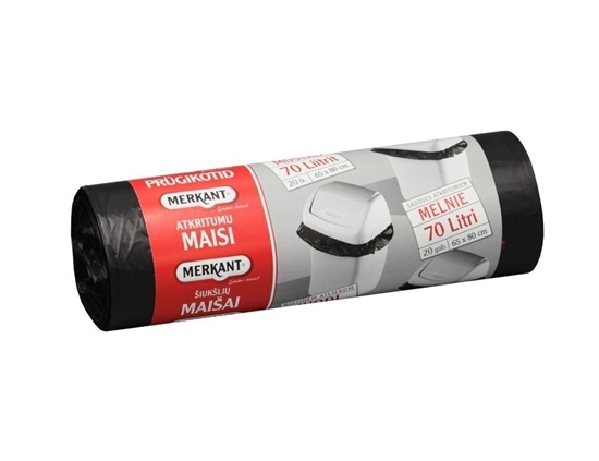 Picture of Atkritumu maisi 70L, 65x80cm, melni, 12mikr, HDPE, MERKANT, 20gab/rul, 28rul/kastē