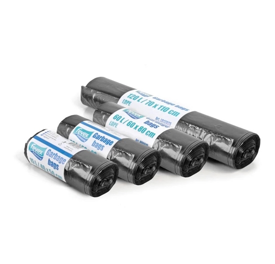 Picture of Atkritumu maisi 75L, 65x100cm, melni, 35mikr, LDPE, FEVEX, 10gab/rul, 20rul/kastē