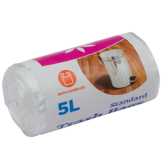 Picture of Atkritumu maisi ar rokturiem 5L, 10 micr., HDPE, baltie, 40gab/rul.