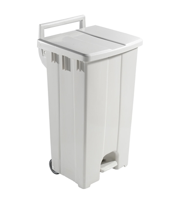 Picture of Atkritumu tvertne ar pedāli, riteņiem un vāku, 90L, 52x48x93 cm, balta, nerūsējoša, H.A.C.