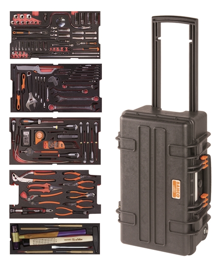 Picture of Aviation MRO mechanics tools in foam set 159 pcs in HD ridgid case 267x365x560mm 31L on wheels, inch sizes 1/4" and 3/8"