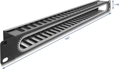 Picture of Delock 19″ 1U Cable Management Routing Panel with opening and edge protection black