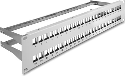 Picture of Delock 19″ Keystone Patch Panel 48 port with strain reliefs 2U grey