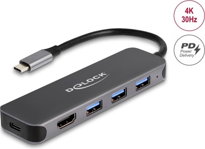 Picture of Delock 3 Port USB Hub and 4K HDMI output with USB Type-C™ connection and PD 85 Watt