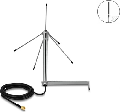 Picture of Delock 433 MHz Antenna SMA plug 3 dBi omnidirectional fixed with connection cable RG-58 C/U 3 m wall mounting outdoor silver