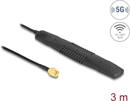 Изображение Delock 5G LTE, WLAN Antenna SMA plug 2,5 dBi omnidirectional fixed black self-adhesive