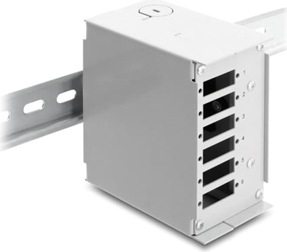 Изображение Delock Fiber Optic Patch Panel 6 port for SC Duplex or LC Quad grey metal for DIN rail mounting