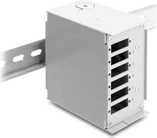 Изображение Delock Fiber Optic Patch Panel 6 port for SC Duplex or LC Quad grey metal for DIN rail mounting