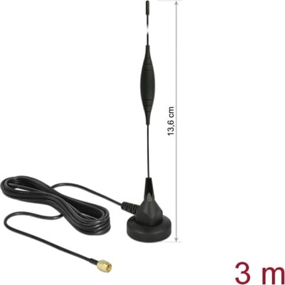 Изображение Delock GSM Antenna SMA plug 5 dBi fixed omnidirectional with magnetic base and connection cable RG-174 3 m outdoor black