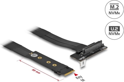 Picture of Delock M.2 Key M to U.2 SFF-8639 NVMe Adapter angled with 20 cm cable