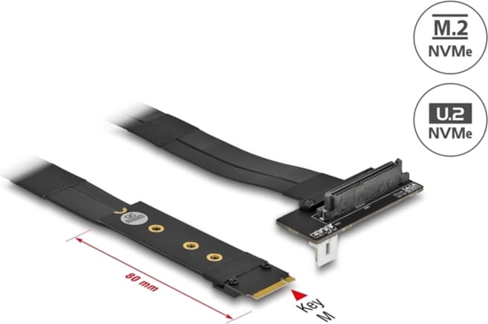 Picture of Delock M.2 Key M to U.2 SFF-8639 NVMe Adapter angled with 20 cm cable