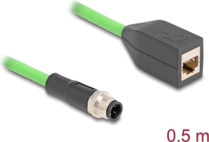 Picture of Delock M12 Cable D-coded 4 pin male to RJ45 female PUR (TPU) 0.5 m