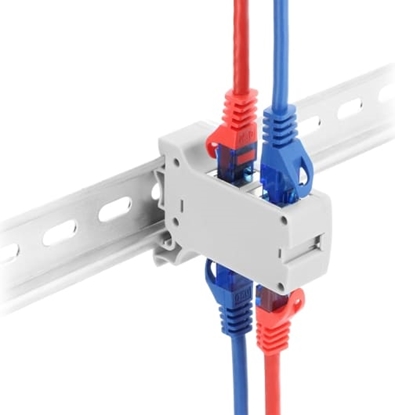 Picture of Delock RJ45 Coupler Cat.6A Dual jack to jack for DIN rail mounting grey