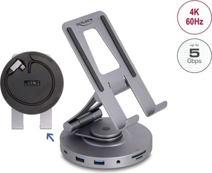 Picture of Delock Tablet and Laptop Docking Station 4K with integrated holder - HDMI / USB / Hub / SD / Micro SD / PD 3.0 - 360° rotatable
