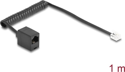 Picture of Delock Telephone Cable / Coiled Cable RJ11 plug to RJ45 jack black 1 m