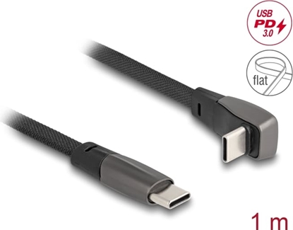 Picture of Delock USB 2.0 Flat Ribbon Cable USB Type-C™ male to USB Type-C™ male angled PD 3.0 60 W 1 m black