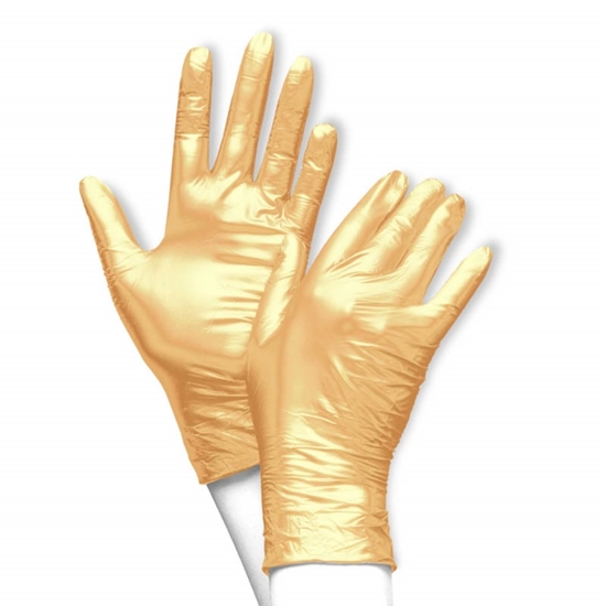 Изображение FANCY GOLD, nitrila cimdi b/p, perlamutra zelts, izm.M (7-8) N100