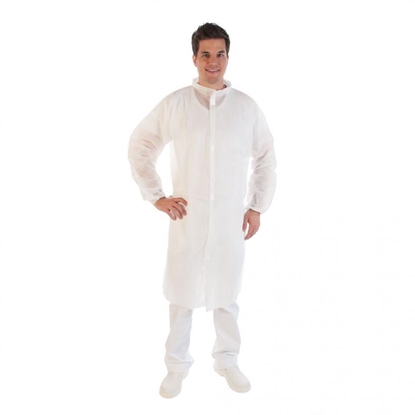 Изображение Halāts PP, ar Velcro, 110x130cm, balts, 50gsm, XL, (50 gab./1kastē) (1gab)