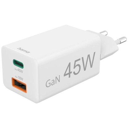 Изображение Hama Mini Adapter 45W GaN USB-C + USB-A White