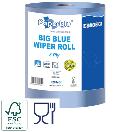 Picture of Industriālais papīrs SUPER BIG BLUE WIPER ROLL, zils, 3 slāņi, celulosa, d. - 34 cm, 340 m