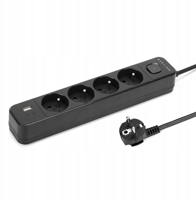 Attēls no Montis Przeduacz elektryczny czarny 4-gniazdowy z USB 3m MT186-BK-3