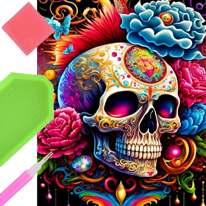 Picture of Norimpex Diamentowa mozaika Czaszka kolorowa z kwiatami 30x40cm 2000643