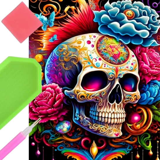 Picture of Norimpex Diamentowa mozaika Czaszka kolorowa z kwiatami 30x40cm 2000643