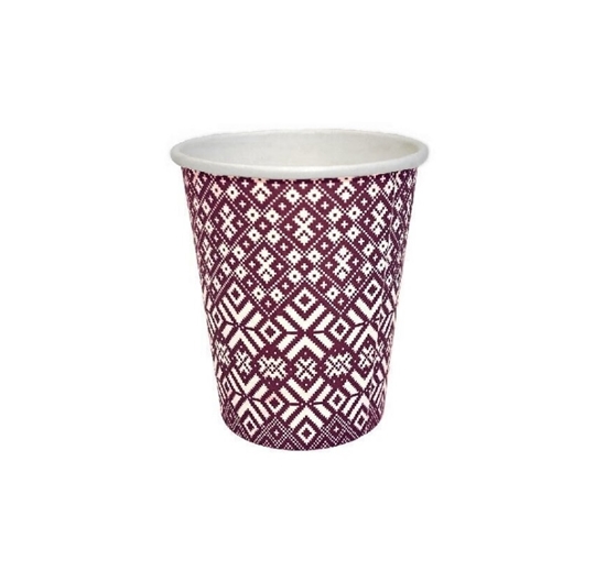 Picture of Papīra glāzes 250ml (8,25oz), vending,d-73mm "Tautas raksti 2",  (50gab.)