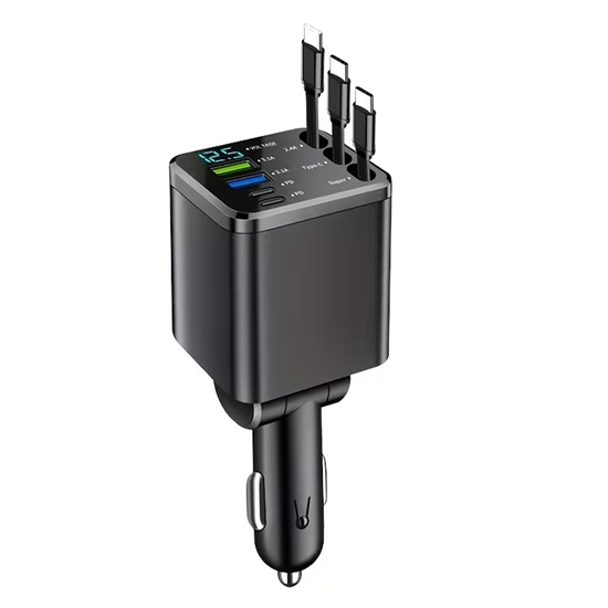 Picture of Riff M14 7in1 daudzfunkcionāls automašīnas lādētājs x2 USB / x2 Type-C ar iebūvētiem kabeļiem x2 Type-C / x1 Lightning