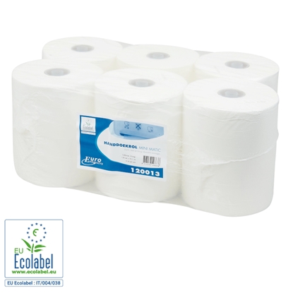 Picture of Roku dvielis, Euro Mini Matic white Plus, celuloze, 130m, 2 slāņi, ø14,7cm, h18,1cm, (1 ie