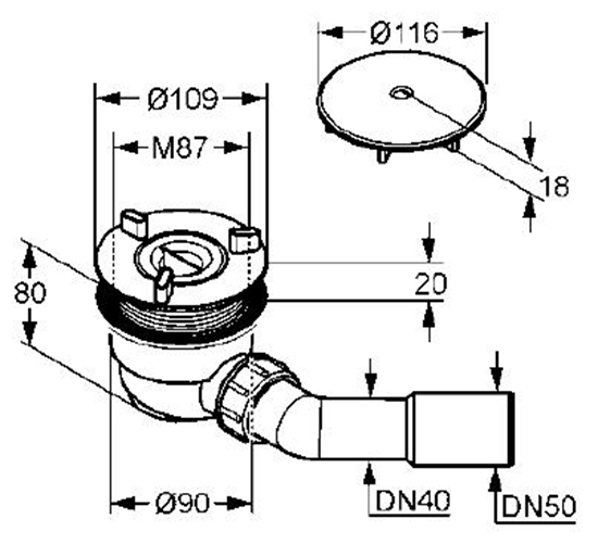 Изображение Syfon Kludi Syfon brodzikowy Tasso z pokryw 90mm chrom (2109805-00)