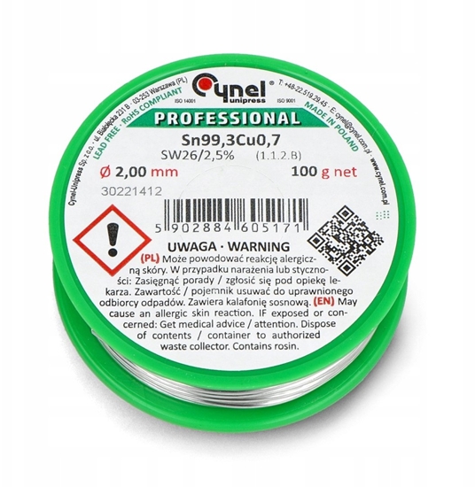 Picture of SOLDER SN99.3CU0.7-SW26/2.5% 1MM 100G