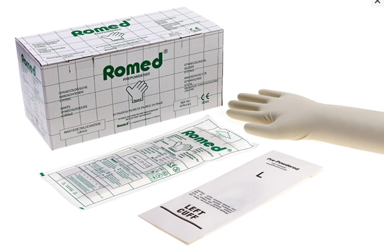 Picture of Sterili ginekoloģiskie cimdi, viegli pūderēti, garums 50cm, ROMED, izm. S (6.5)