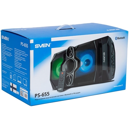 Picture of Sven SVEN PS-655 2x25W; LED display; TWS; FM radio; AUX; USB/SD-card support;Lighting; Microphone input (karaoke); Remote Control; Built-in equalizer