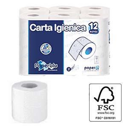 Picture of Tualetes papīrs PAPERBLU, 2-slāņu, 12ruļļi,165 loksnes/rullī, celuloze, 18m (L),9 cm (H),ø