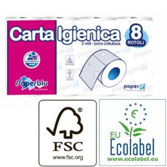 Picture of Tualetes papīrs PAPERBLU, celuloze, 2-slāņu, 8 ruļļi, 17,75 cm, 16m, ø10cm, 9,3 x 10,5 c