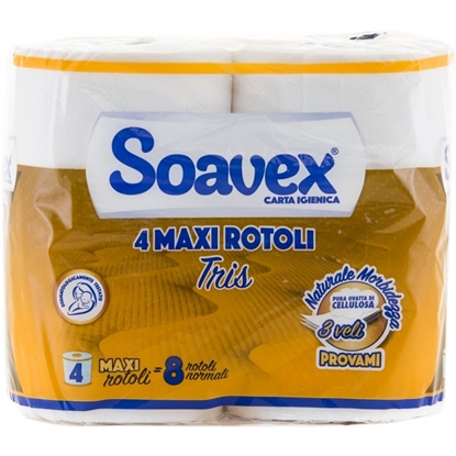 Picture of Tualetes papīrs SOAVEX TRIS, celuloze, 3-slāņu, 17 m, 155 lock, ø12cm, h.- 9,3cm,  16g/m2,