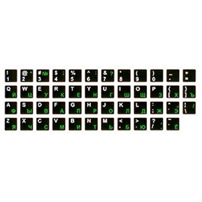 Picture of Uzlīmes tastatūrai ENG/RU balts/zaļš uz melna fona