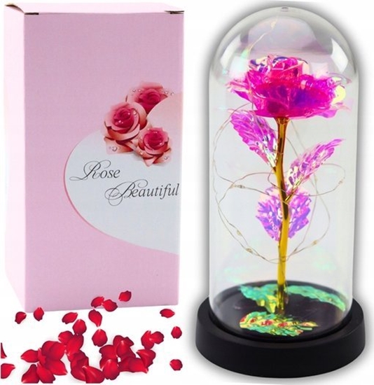 Изображение Wieczna Krysztaowa Róa w Kopule z Owietleniem LED Róowa 21x11cm