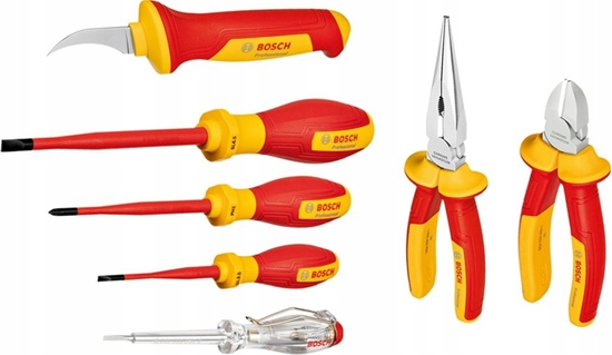 Picture of Zestaw narzdzi Bosch Bosch VDE tool set mixed, 7-piece (red/yellow, side cutters, needle-nose pliers, 4 screwdrivers, stripping knife)