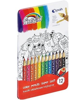 Attēls no Zīmuļi krāsainie 12 krāsas trīsstūraini metāla kastē FIORELL