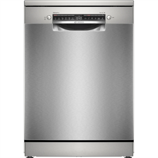 Picture of Bosch Dishwasher | SMS4EMI06E | Free standing | Width 60 cm | Number of place settings 14 | Number of programs 6 | Energy efficiency class B | Display | AquaStop function | Silver inox