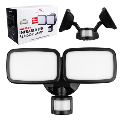 Picture of Ścienna lampa LED, czujnik PIR MCE524B 20W, 1500lm, IP65. neutral white 4000K, czarna 