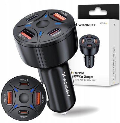 Picture of adowarka samochodowa Wozinsky WLS-04 60W 2xUSB-C 2xUSB-A - czarna